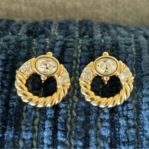 SWAROVSKI MINT CONDITION SIGNED CRYSTAL GOLD ROPE VINTAGE CLIP ON EARRINGS